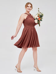 Mousseline Licou Robes Courtes De Demoiselle d'Honneur terracotta