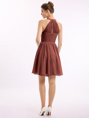 Mousseline Licou Robes Courtes De Demoiselle d'Honneur terracotta