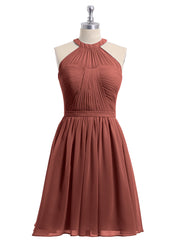 Mousseline Licou Robes Courtes De Demoiselle d'Honneur terracotta Grande Taille