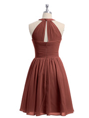 Mousseline Licou Robes Courtes De Demoiselle d'Honneur terracotta