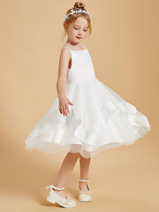 Robe de Fille Longueur aux Genoux à Volants et Encolure Carrée