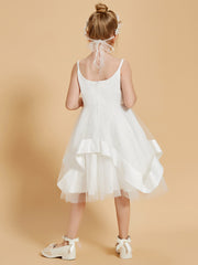 Robe de Fille Longueur aux Genoux à Volants et Encolure Carrée