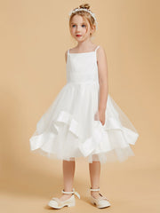 Robe de Fille Longueur aux Genoux à Volants et Encolure Carrée