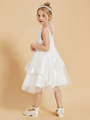 Robe de Fille Longueur aux Genoux à Volants et Encolure Carrée