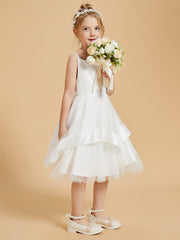 Robe de Fille Longueur aux Genoux à Volants et Encolure Carrée