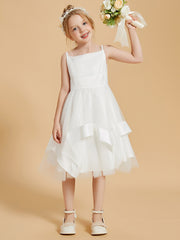 Robe de Fille Longueur aux Genoux à Volants et Encolure Carrée