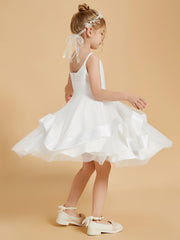 Robe de Fille Longueur aux Genoux à Volants et Encolure Carrée