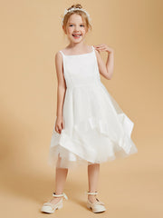 Robe de Fille Longueur aux Genoux à Volants et Encolure Carrée