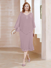 Robe Fourreau en Mousseline à Col en v Longueur de Mollet Dusk Grande Taille