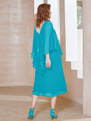Robe Fourreau en Mousseline à Col en V Longueur de Mollet Jade