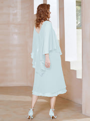 Robe Fourreau en Mousseline à Col en v Longueur de Mollet Brume Grande Taille
