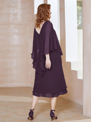 Robe Fourreau en Mousseline à Col en v Longueur de Mollet Plum Grande Taille
