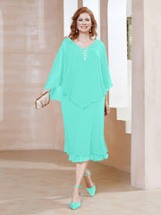 Robe Fourreau en Mousseline à Col en V Longueur de Mollet Spa