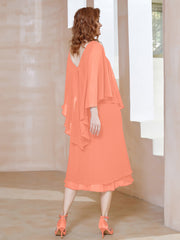 Robe Fourreau en Mousseline à Col en v Longueur de Mollet Crépuscule Grande Taille