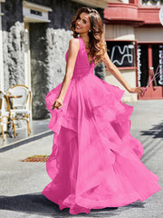 Robe de Soirée Princesse en Tulle à Col en V Longueur au Sol Azalée Grande Taille