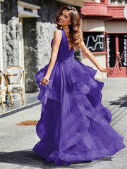 Robe de Soirée Princesse en Tulle à Col en V Longueur au Sol Régence