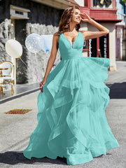 Robe de Soirée Princesse en Tulle à Col en V Longueur au Sol Spa