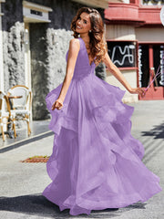 Robe de Soirée Princesse en Tulle à Col en V Longueur au Sol Tahiti