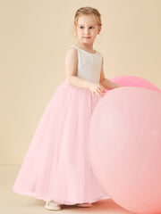 Robe de Demoiselle d'Honneur en Satin avec Dos en V et Jupe en Tulle Longueur Sol Rose Pâle