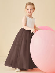 Robe de Demoiselle d'Honneur en Satin avec Dos en V et Jupe en Tulle Longueur Sol Chocolat