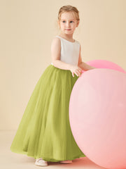 Robe de Demoiselle d'Honneur en Satin avec Dos en V et Jupe en Tulle Longueur Sol Trèfle