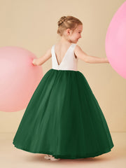 Robe de Demoiselle d'Honneur en Satin avec Dos en V et Jupe en Tulle Longueur Sol Vert Foncé