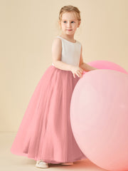 Robe de Demoiselle d'Honneur en Satin avec Dos en V et Jupe en Tulle Longueur Sol Flamant