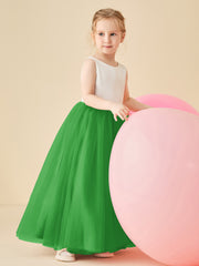 Robe de Demoiselle d'Honneur en Satin avec Dos en V et Jupe en Tulle Longueur Sol Vert