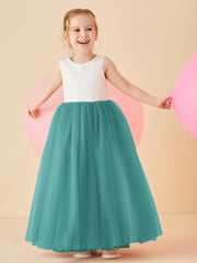 Robe de Demoiselle d'Honneur en Satin avec Dos en V et Jupe en Tulle Longueur Sol Jade