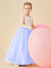 Robe de Demoiselle d'Honneur en Satin avec Dos en V et Jupe en Tulle Longueur Sol Lavande
