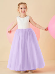 Robe de Demoiselle d'Honneur en Satin avec Dos en V et Jupe en Tulle Longueur Sol Lilas