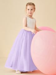 Robe de Demoiselle d'Honneur en Satin avec Dos en V et Jupe en Tulle Longueur Sol Lilas
