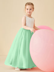 Robe de Demoiselle d'Honneur en Satin avec Dos en V et Jupe en Tulle Longueur Sol Vert Menthe