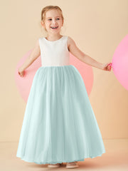 Robe de Demoiselle d'Honneur en Satin avec Dos en V et Jupe en Tulle Longueur Sol Brume