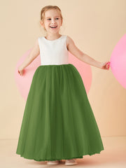 Robe de Demoiselle d'Honneur en Satin avec Dos en V et Jupe en Tulle Longueur Sol Mousse