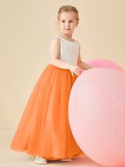 Robe de Demoiselle d'Honneur en Satin avec Dos en V et Jupe en Tulle Longueur Sol Orange