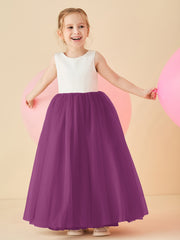 Robe de Demoiselle d'Honneur en Satin avec Dos en V et Jupe en Tulle Longueur Sol Orchidée
