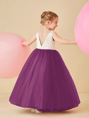 Robe de Demoiselle d'Honneur en Satin avec Dos en V et Jupe en Tulle Longueur Sol Orchidée