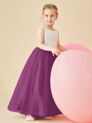 Robe de Demoiselle d'Honneur en Satin avec Dos en V et Jupe en Tulle Longueur Sol Orchidée