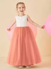 Robe de Demoiselle d'Honneur en Satin avec Dos en V et Jupe en Tulle Longueur Sol Papaye