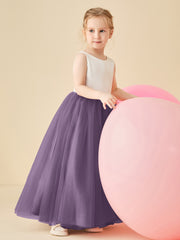 Robe de Demoiselle d'Honneur en Satin avec Dos en V et Jupe en Tulle Longueur Sol Plum