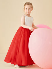 Robe de Demoiselle d'Honneur en Satin avec Dos en V et Jupe en Tulle Longueur Sol Rouge