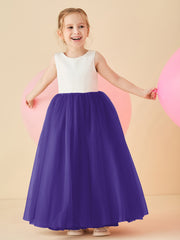 Robe de Demoiselle d'Honneur en Satin avec Dos en V et Jupe en Tulle Longueur Sol Régence