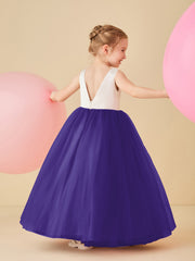 Robe de Demoiselle d'Honneur en Satin avec Dos en V et Jupe en Tulle Longueur Sol Régence