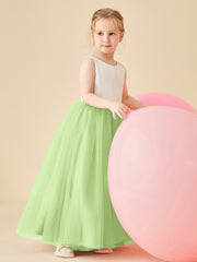 Robe de Demoiselle d'Honneur en Satin avec Dos en V et Jupe en Tulle Longueur Sol Sauge