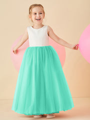 Robe de Demoiselle d'Honneur en Satin avec Dos en V et Jupe en Tulle Longueur Sol Spa