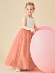 Robe de Demoiselle d'Honneur en Satin avec Dos en V et Jupe en Tulle Longueur Sol Sunset