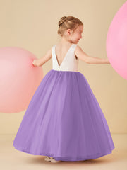 Robe de Demoiselle d'Honneur en Satin avec Dos en V et Jupe en Tulle Longueur Sol Tahiti