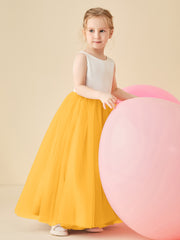 Robe de Demoiselle d'Honneur en Satin avec Dos en V et Jupe en Tulle Longueur Sol Mandarine