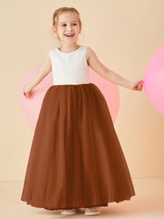 Robe de Demoiselle d'Honneur en Satin avec Dos en V et Jupe en Tulle Longueur Sol Terracotta